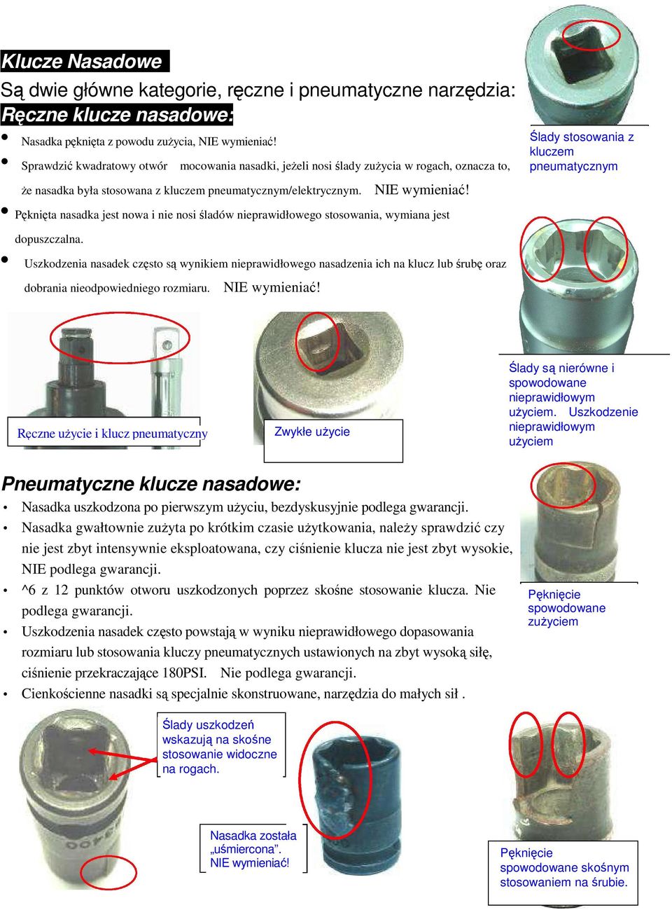 Pęknięta nasadka jest nowa i nie nosi śladów nieprawidłowego stosowania, wymiana jest dopuszczalna.