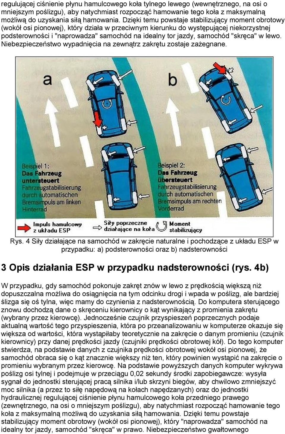 samochód "skręca" w lewo. Niebezpieczeństwo wypadnięcia na zewnątrz zakrętu zostaje zażegnane. Rys.