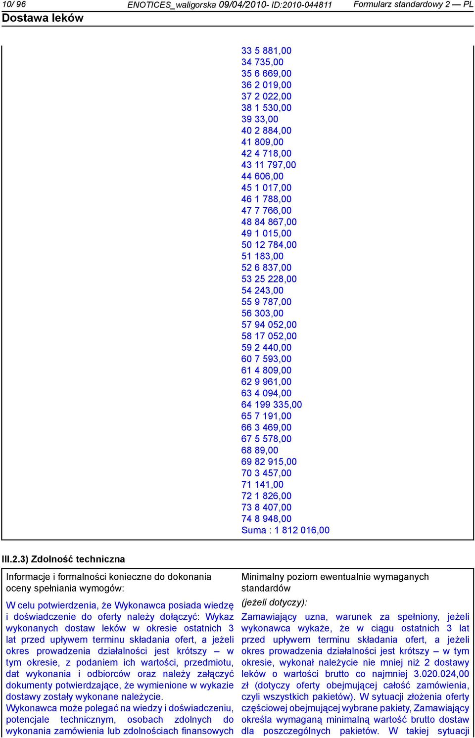 7 593,00 61 4 809,00 62 9 961,00 63 4 094,00 64 199 335,00 65 7 191,00 66 3 469,00 67 5 578,00 68 89,00 69 82 915,00 70 3 457,00 71 141,00 72 1 826,00 73 8 407,00 74 8 948,00 Suma : 1 812 016,00 III.