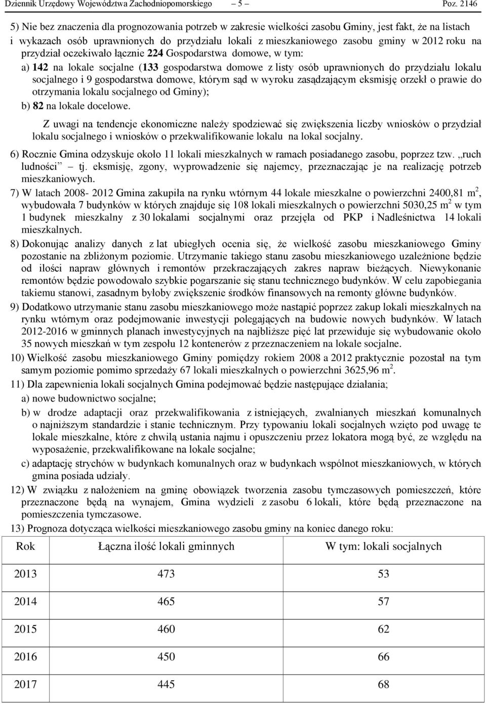 roku na przydział oczekiwało łącznie 224 Gospodarstwa domowe, w tym: a) 142 na lokale socjalne (133 gospodarstwa domowe z listy osób uprawnionych do przydziału lokalu socjalnego i 9 gospodarstwa