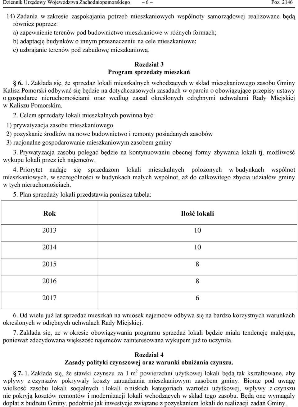 adaptację budynków o innym przeznaczeniu na cele mieszkaniowe; c) uzbrajanie terenów pod zabudowę mieszkaniową. Rozdział 3 Program sprzedaży mieszkań 6. 1.