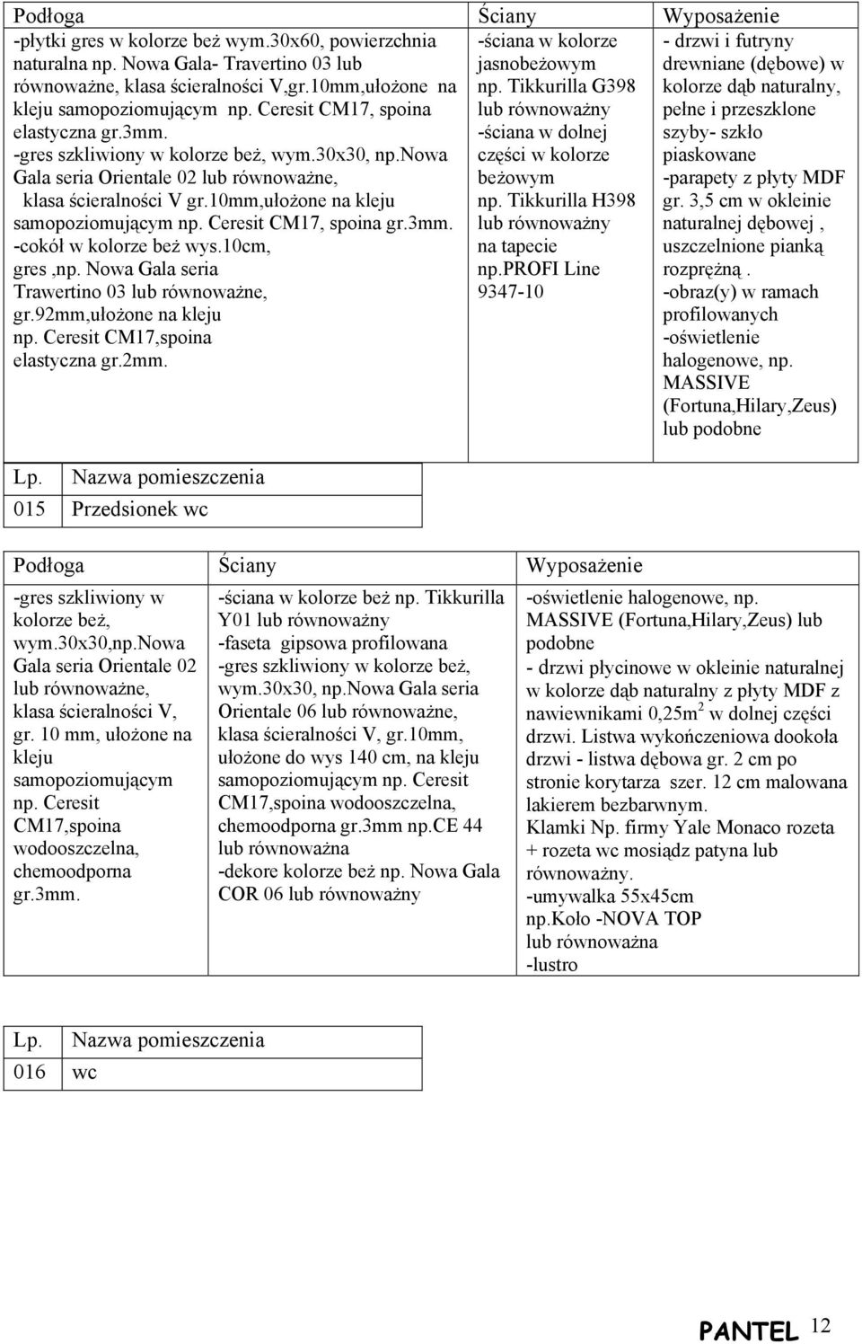 Ceresit CM17, spoina gr.3mm. -cokół w kolorze beż wys.10cm, gres,np. Nowa Gala seria Trawertino 03 lub równoważne, gr.92mm,