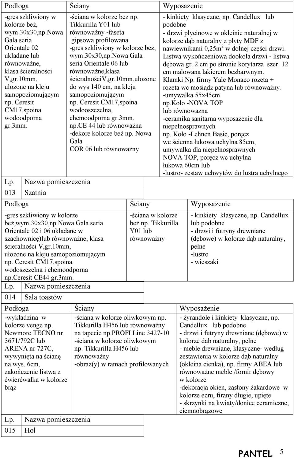 nowa Gala seria Orientale 06 lub równoważne,klasa ścieralnościv,gr.10mm,ułożone do wys 140 cm, na kleju samopoziomującym np. Ceresit CM17,spoina wodooszczelna, chemoodporna gr.3mm. np.ce 44 lub równoważna -dekore kolorze beż np.