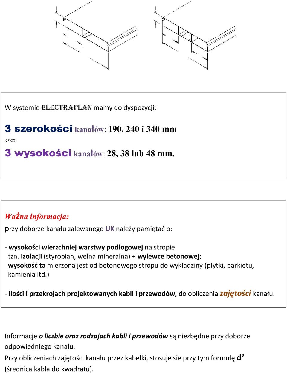 izolacji (styropian, wełna mineralna) + wylewce betonowej; wysokość ta mierzona jest od betonowego stropu do wykładziny (płytki, parkietu, kamienia itd.