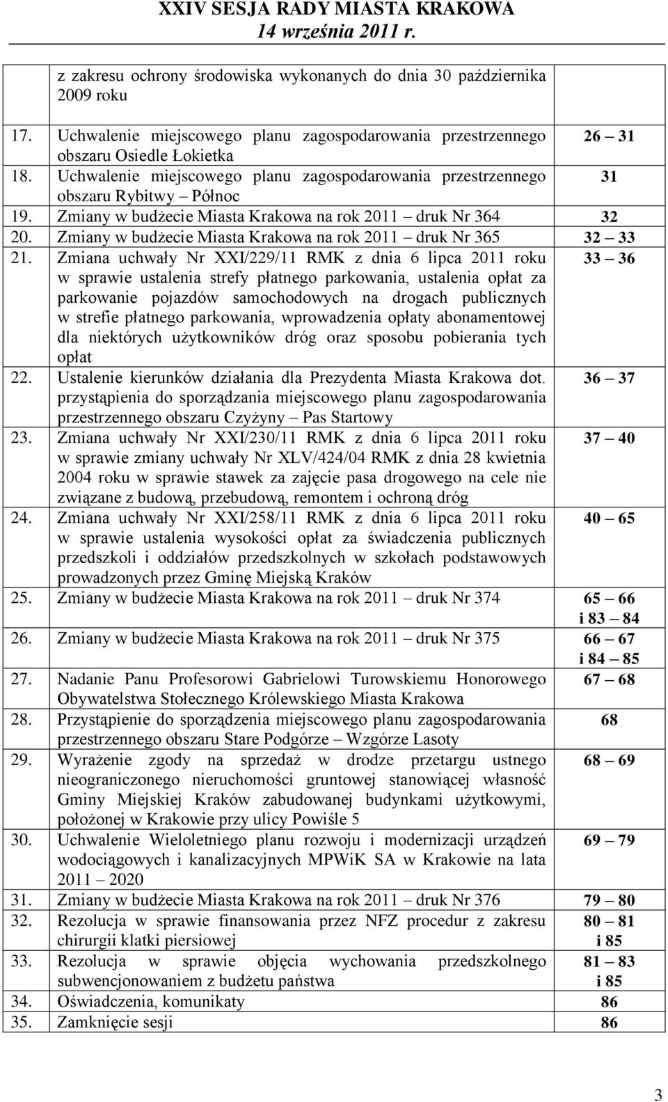 Zmiany w budżecie Miasta Krakowa na rok 2011 druk Nr 365 32 33 21.