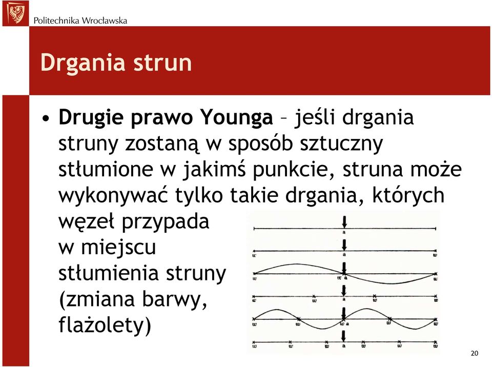 struna może wykonywać tylko takie drgania, których węzeł