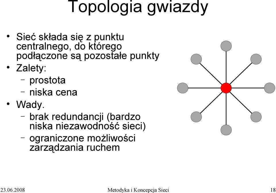 brak redundancji (bardzo niska niezawodność sieci) ograniczone