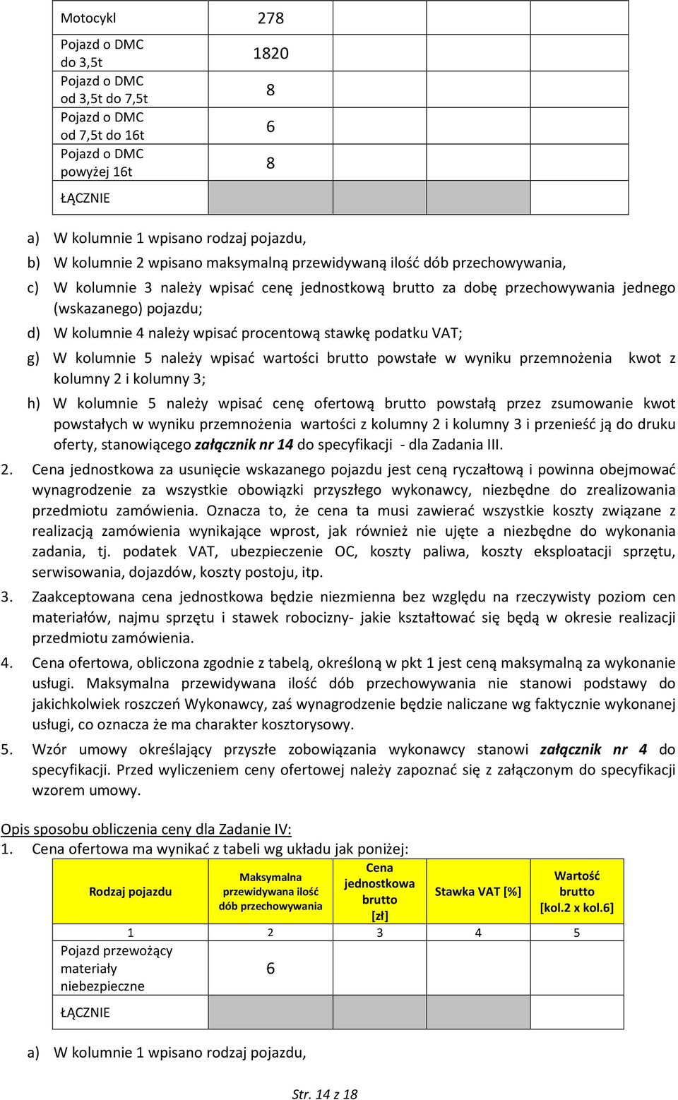 stawkę podatku VAT; g) W kolumnie 5 należy wpisać wartości brutto powstałe w wyniku przemnożenia kwot z kolumny 2 i kolumny 3; h) W kolumnie 5 należy wpisać cenę ofertową brutto powstałą przez