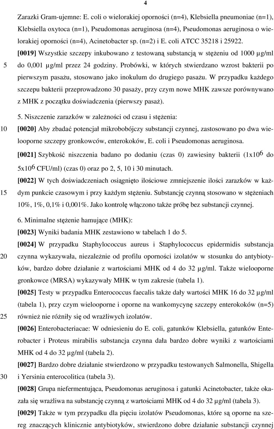 (n=2) i E. coli ATCC 3218 i 2922. [0019] Wszystkie szczepy inkubowano z testowaną substancją w stężeniu od 00 µg/ml do 0,001 µg/ml przez 24 godziny.