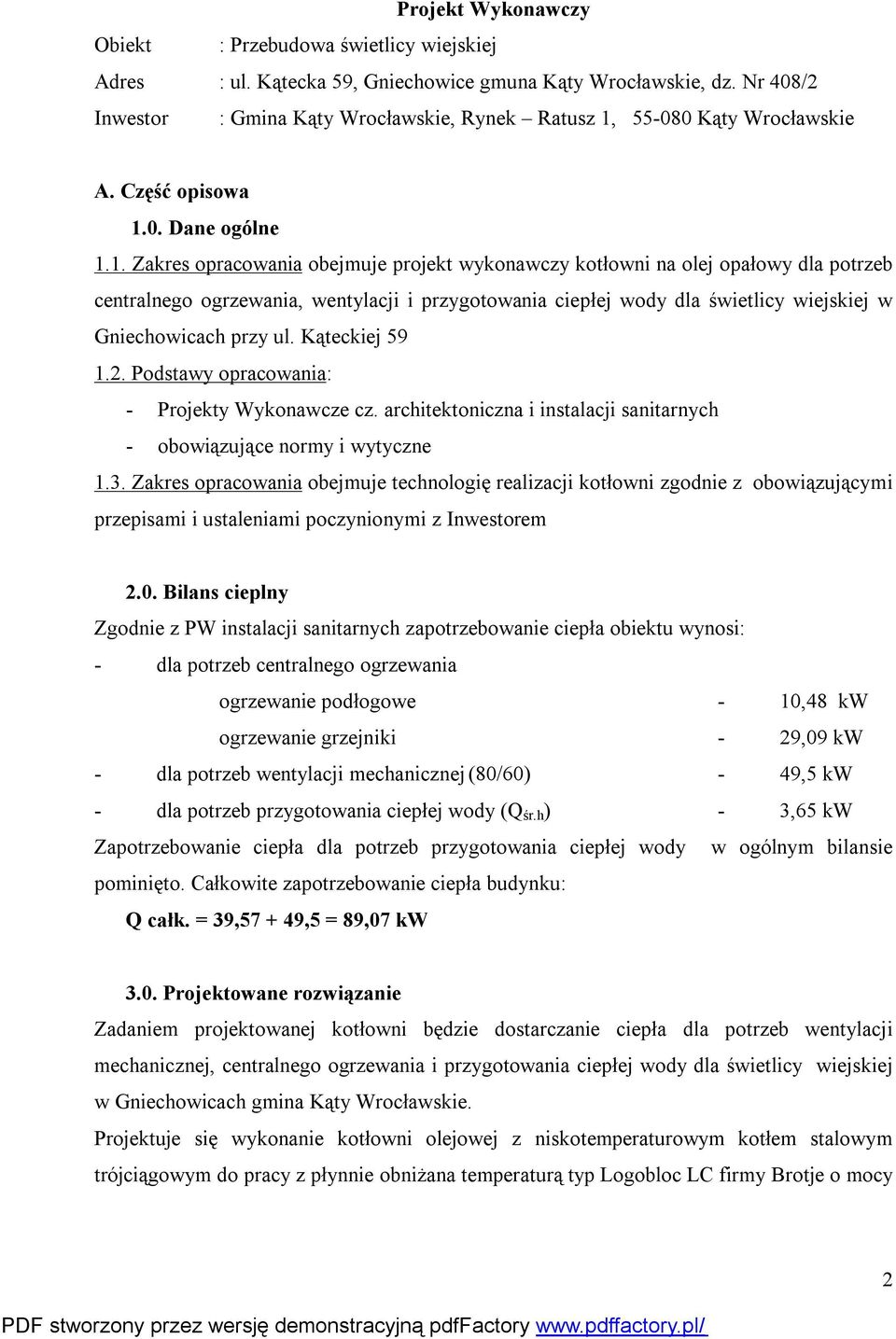 55-080 Kąty Wrocławskie A. Część opisowa 1.