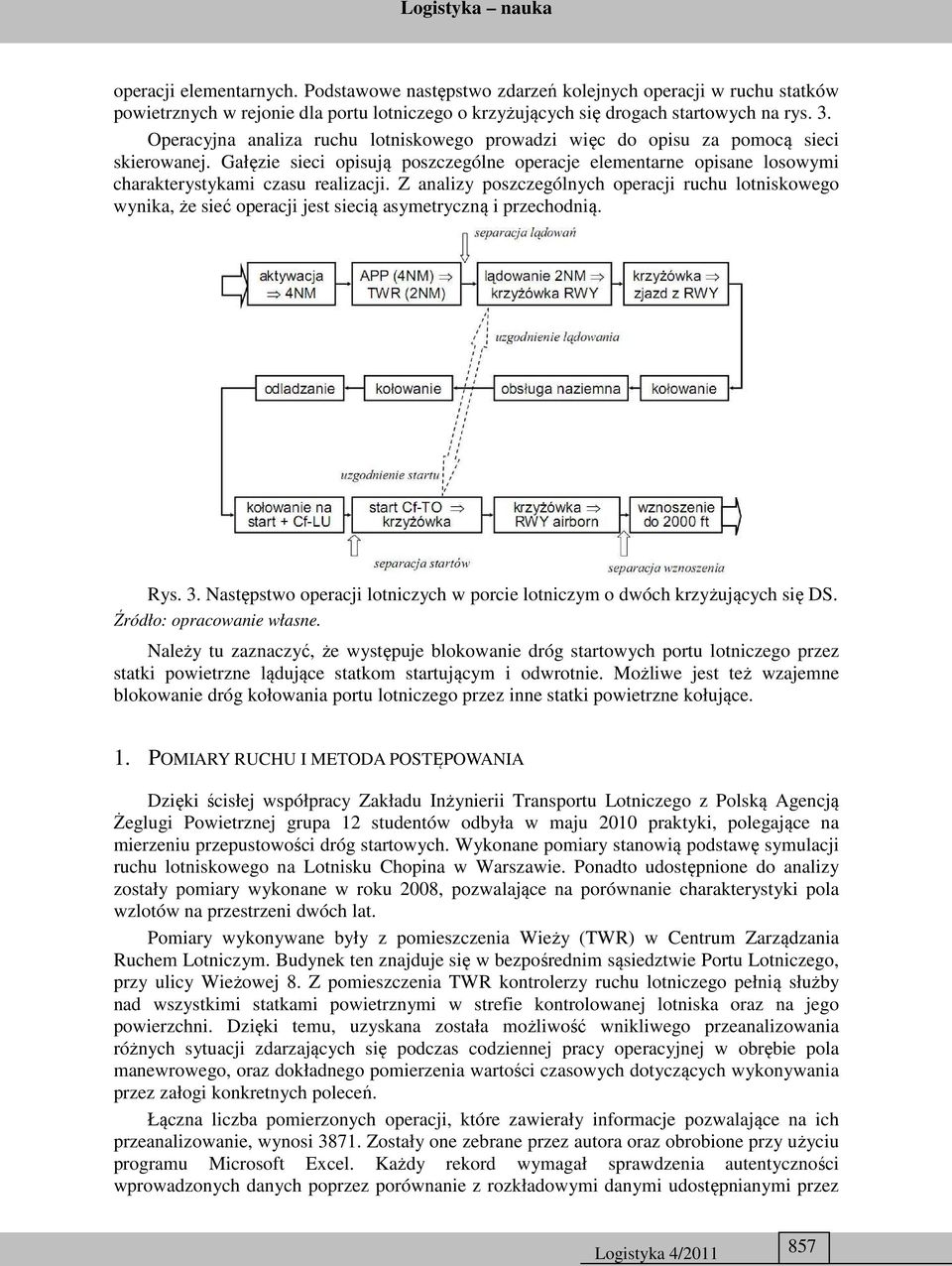 Z analizy poszczególnych operacji ruchu lotniskowego wynika, że sieć operacji jest siecią asymetryczną i przechodnią. Rys. 3.