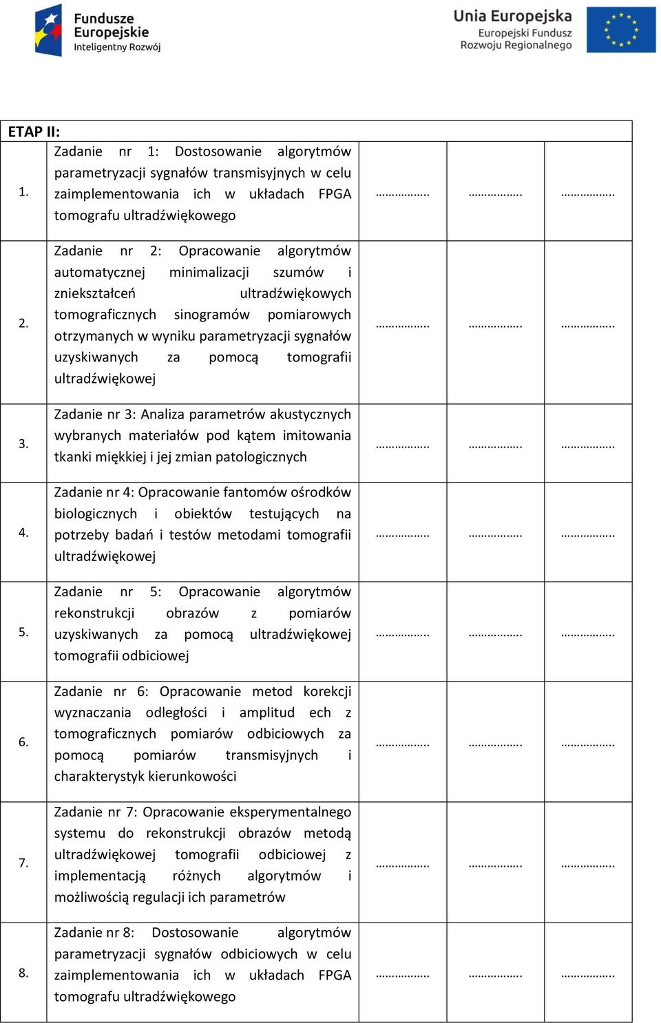 uzyskiwanych za pomocą tomografii ultradźwiękowej Zadanie nr 3: Analiza parametrów akustycznych wybranych materiałów pod kątem imitowania tkanki miękkiej i jej zmian patologicznych Zadanie nr 4: