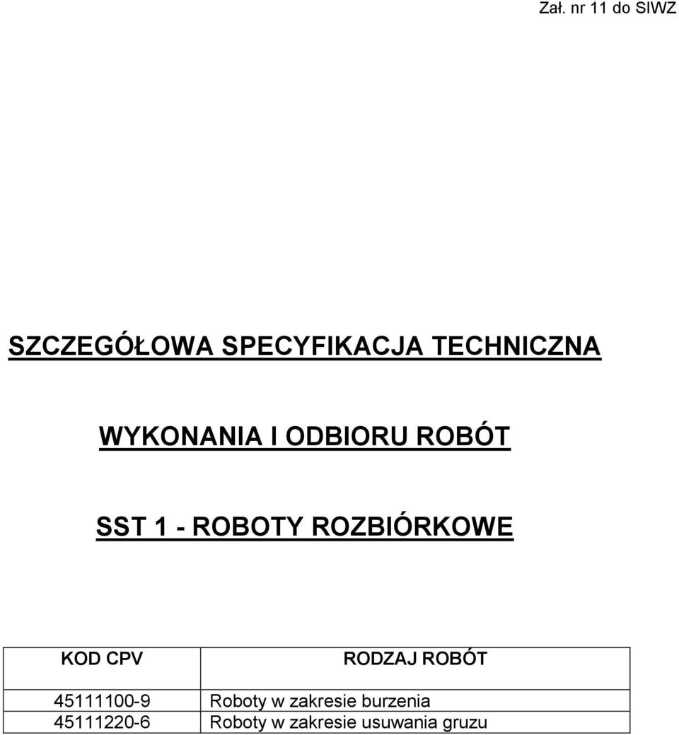 CPV RODZAJ ROBÓT 45111100-9 Roboty w zakresie