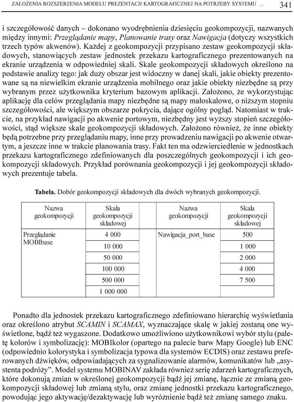 Ka dej z geokompozycji przypisano zestaw geokompozycji sk³adowych, stanowi¹cych zestaw jednostek przekazu kartograficznego prezentowanych na ekranie urz¹dzenia w odpowiedniej skali.