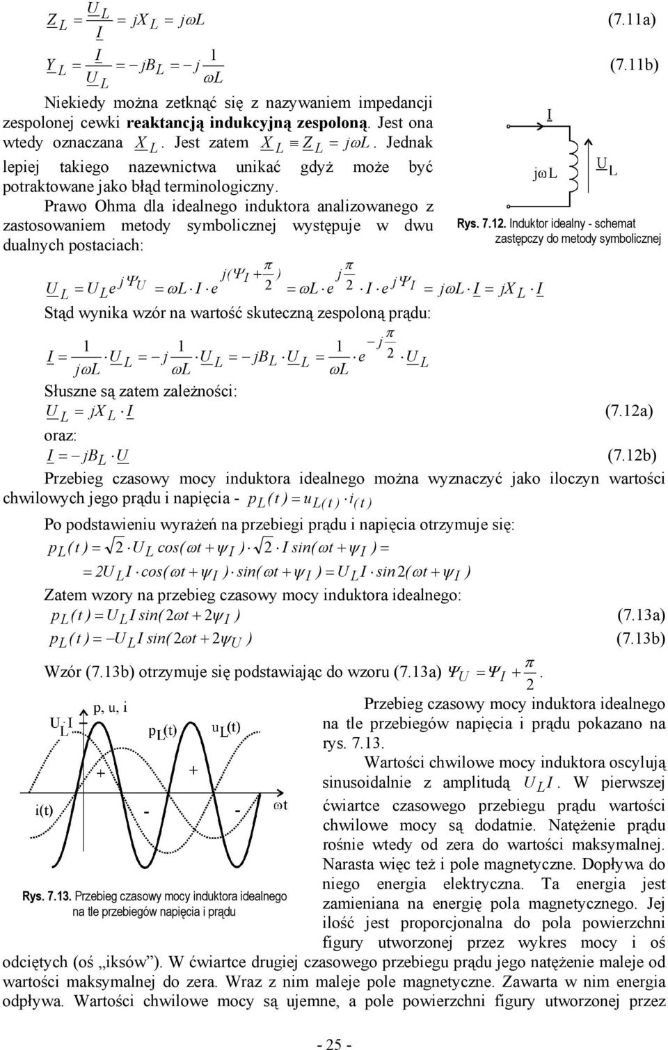 Prawo Ohma dla idealnego induktora analizowanego z zastosowaniem metody symbolicznej występuje w dwu dualnych postaciach: Rys. 7.