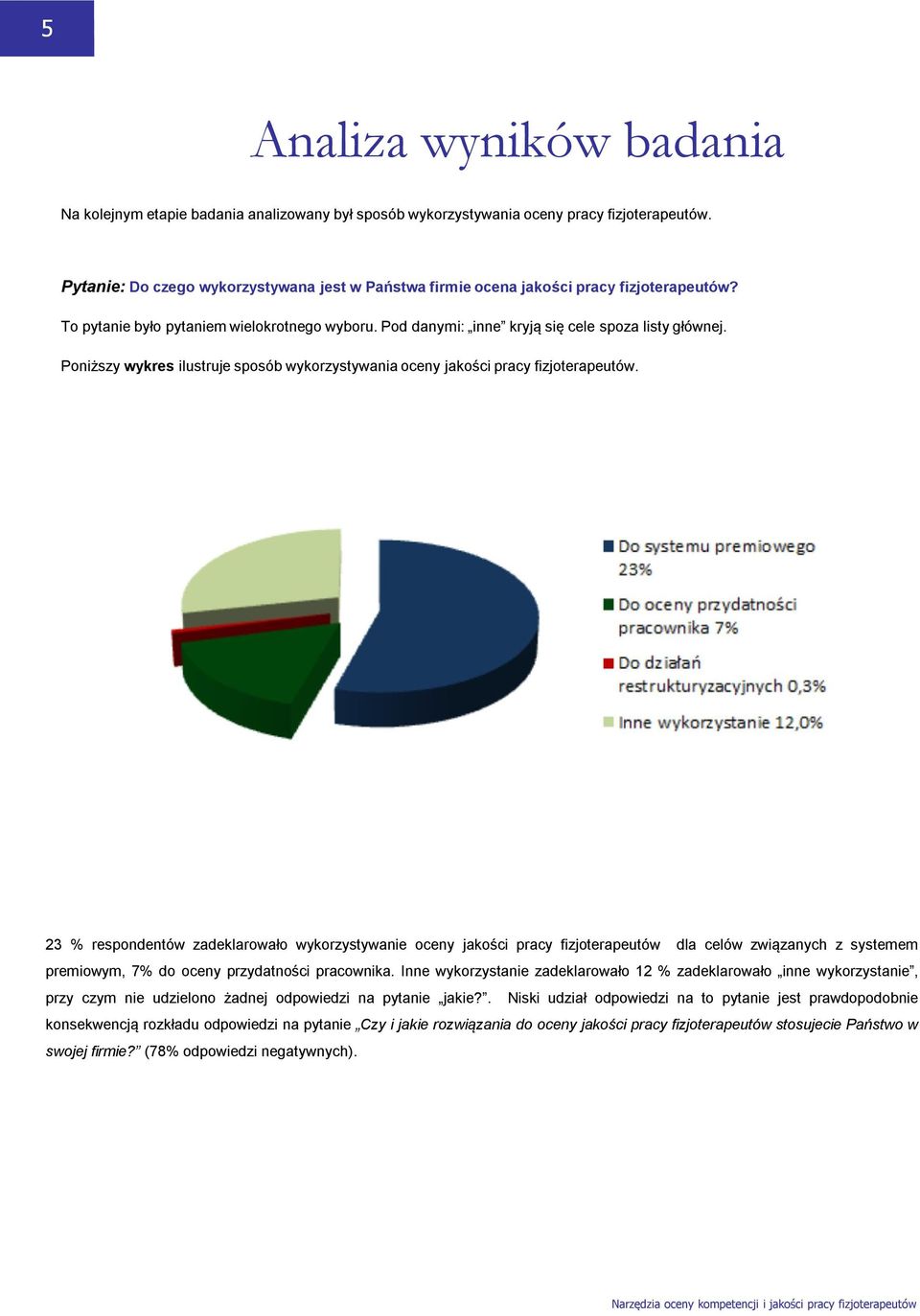 Poniższy wykres ilustruje sposób wykorzystywania oceny jakości pracy fizjoterapeutów.