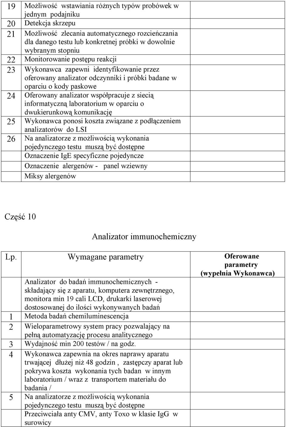 siecią informatyczną laboratorium w oparciu o dwukierunkową komunikację 25 Wykonawca ponosi koszta związane z podłączeniem analizatorów do LSI 26 Na analizatorze z możliwością wykonania pojedynczego