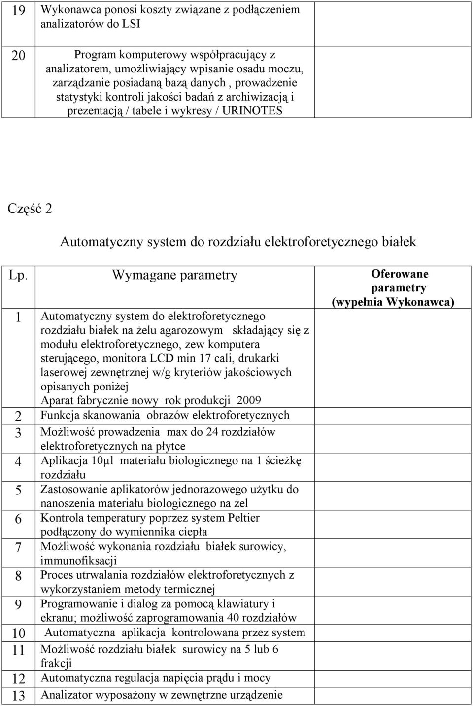 Wymagane Oferowane 1 Automatyczny system do elektroforetycznego rozdziału białek na żelu agarozowym składający się z modułu elektroforetycznego, zew komputera sterującego, monitora LCD min 17 cali,