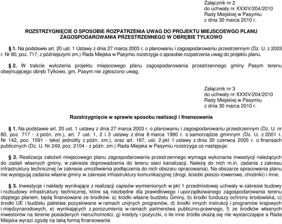 ) Rada Miejska w Pasymiu rozstrzyga o sposobie rozpatrzenia uwag do projektu planu. 2.