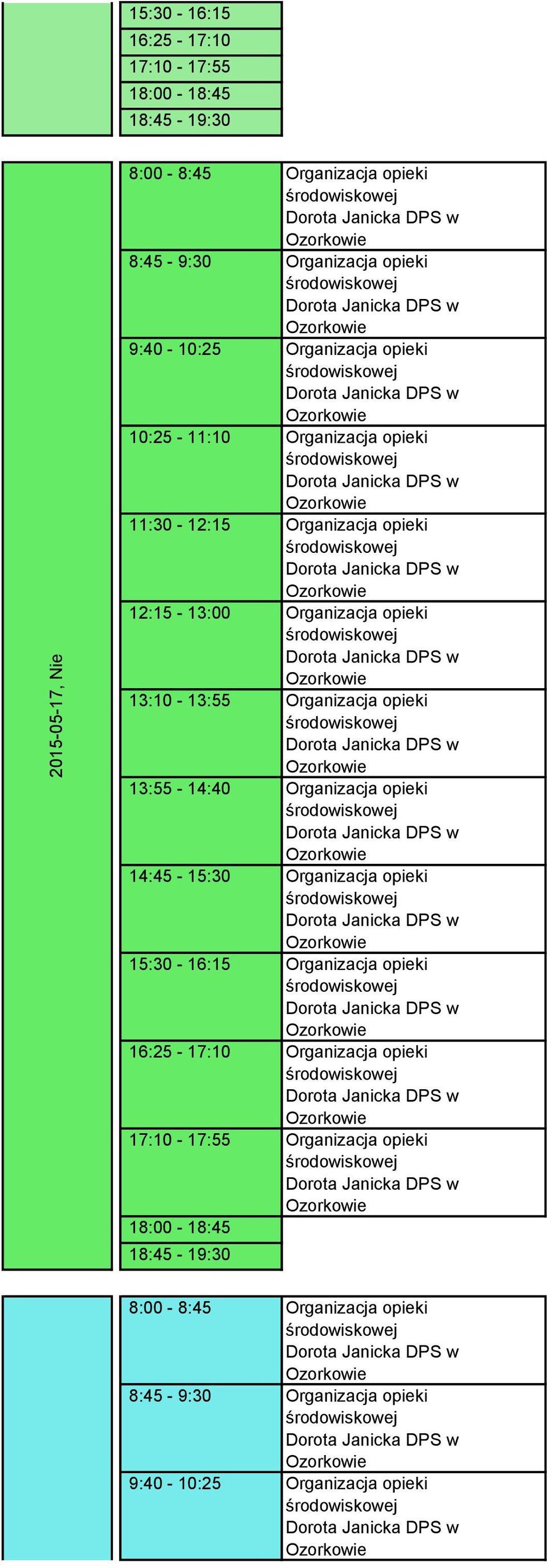 Organizacja opieki Organizacja opieki 14:45-15:30 Organizacja opieki 15:30-16:15 Organizacja opieki Organizacja