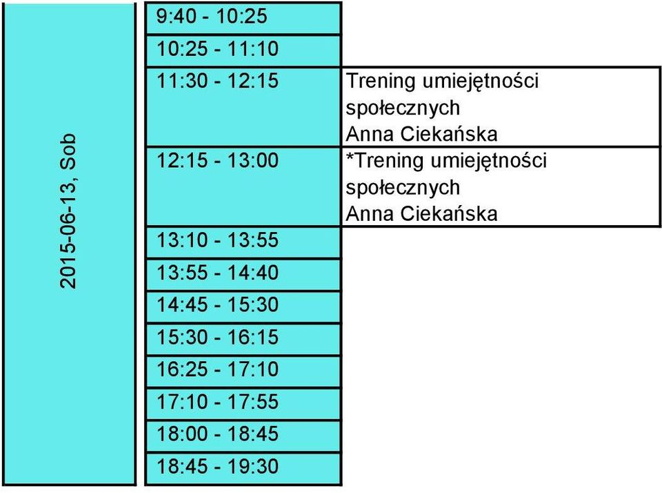 umiejętności 12:15-13:00 *Trening