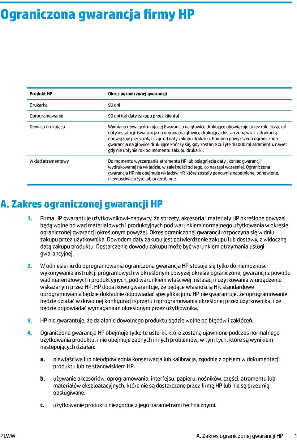 Gwarancja na oryginalną głowicę drukującą dostarczoną wraz z drukarką obowiązuje przez rok, licząc od daty zakupu drukarki.