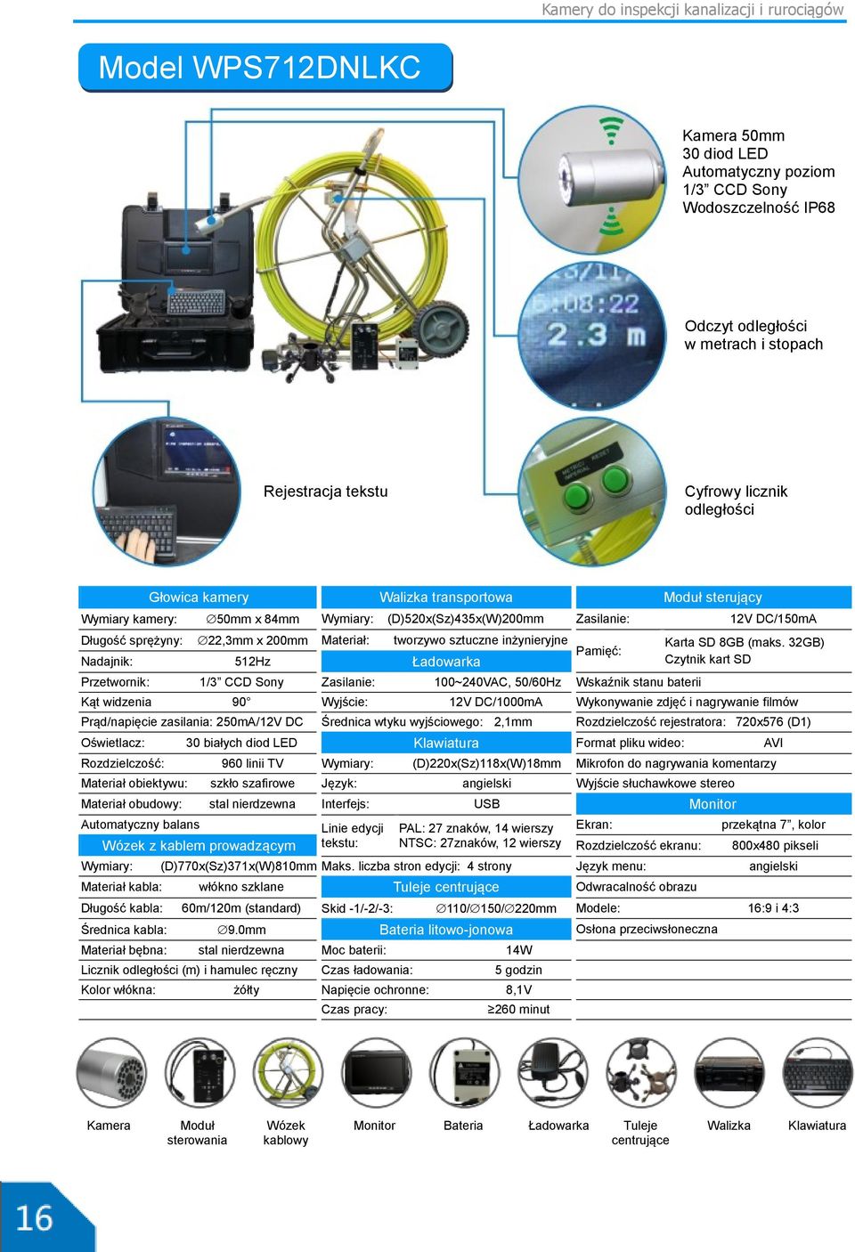 Ładowarka Przetwornik: 1/3 CCD Sony Zasilanie: 100~240VAC, 50/60Hz Wskaźnik stanu baterii Kąt widzenia 90 Wyjście: 12V DC/1000mA Wykonywanie zdjęć i nagrywanie filmów Prąd/napięcie zasilania: