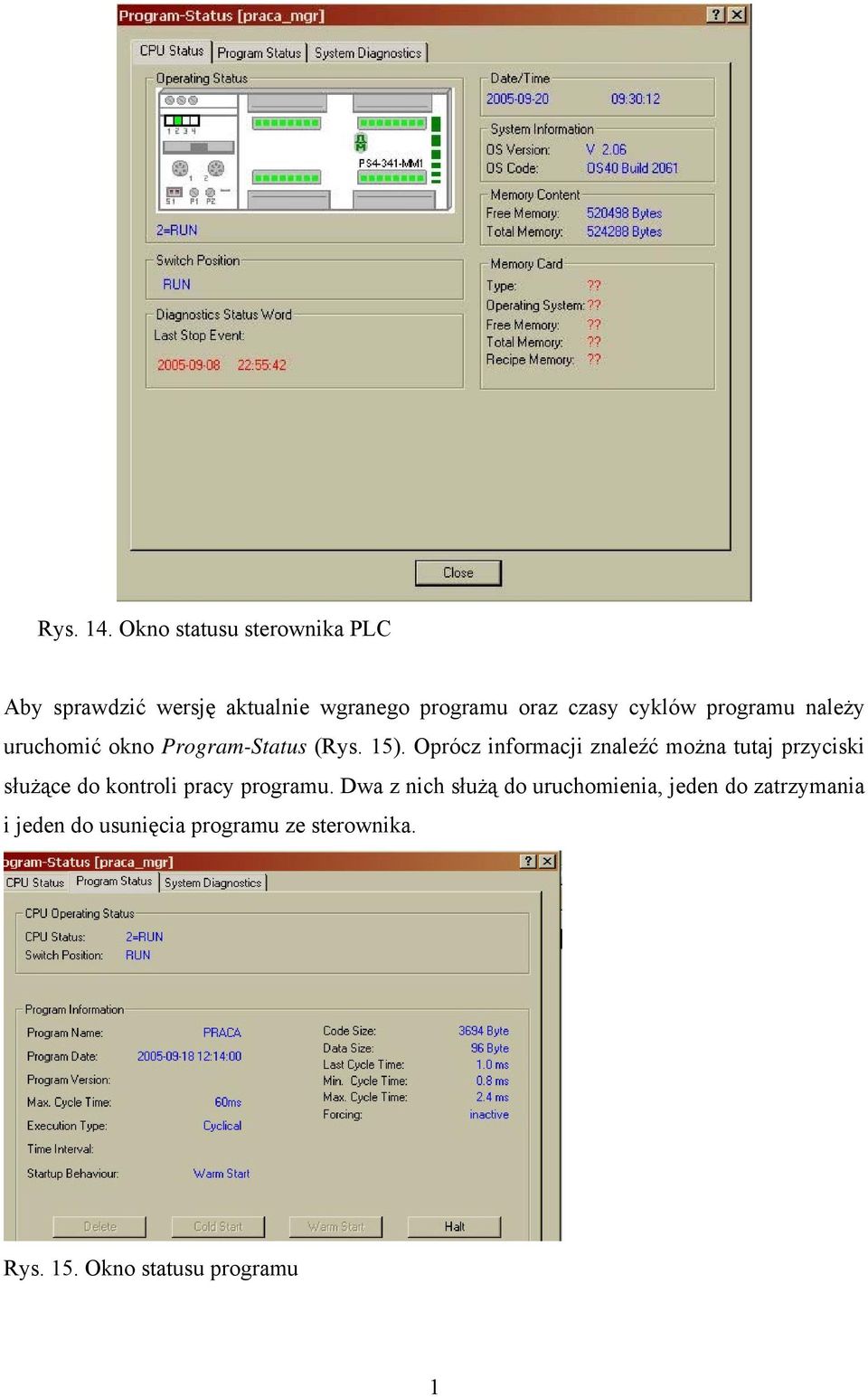 programu należy uruchomić okno Program-Status (Rys. 15).