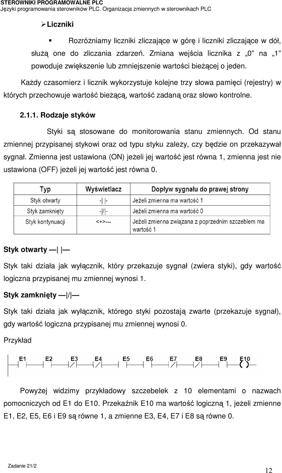 Każdy czasomierz i licznik wykorzystuje kolejne trzy słowa pamięci (rejestry) w których przechowuje wartość bieżącą, wartość zadaną oraz słowo kontrolne. 2.1.