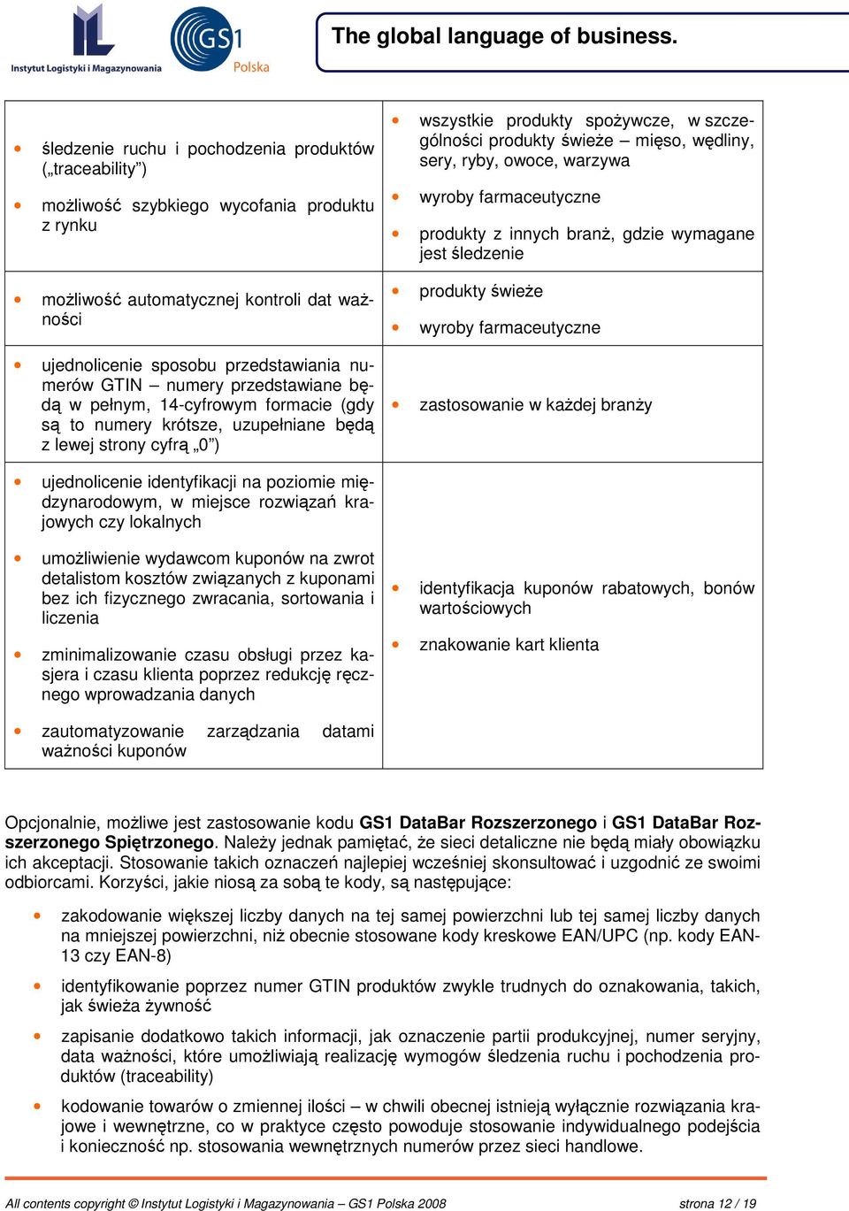 owoce, warzywa wyroby farmaceutyczne produkty z innych bran, gdzie wymagane jest ledzenie produkty wiee wyroby farmaceutyczne zastosowanie w kadej brany ujednolicenie identyfikacji na poziomie