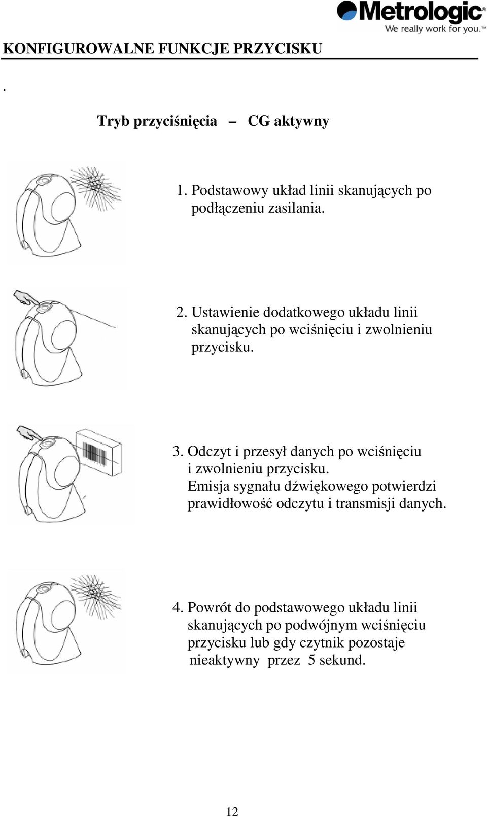 Ustawienie dodatkowego układu linii skanujących po wciśnięciu i zwolnieniu przycisku. 3.