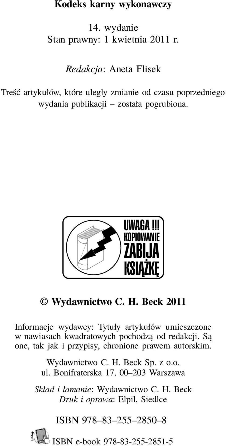 Beck 2011 Informacje wydawcy: Tytuły artykułów umieszczone w nawiasach kwadratowych pochodzą od redakcji.