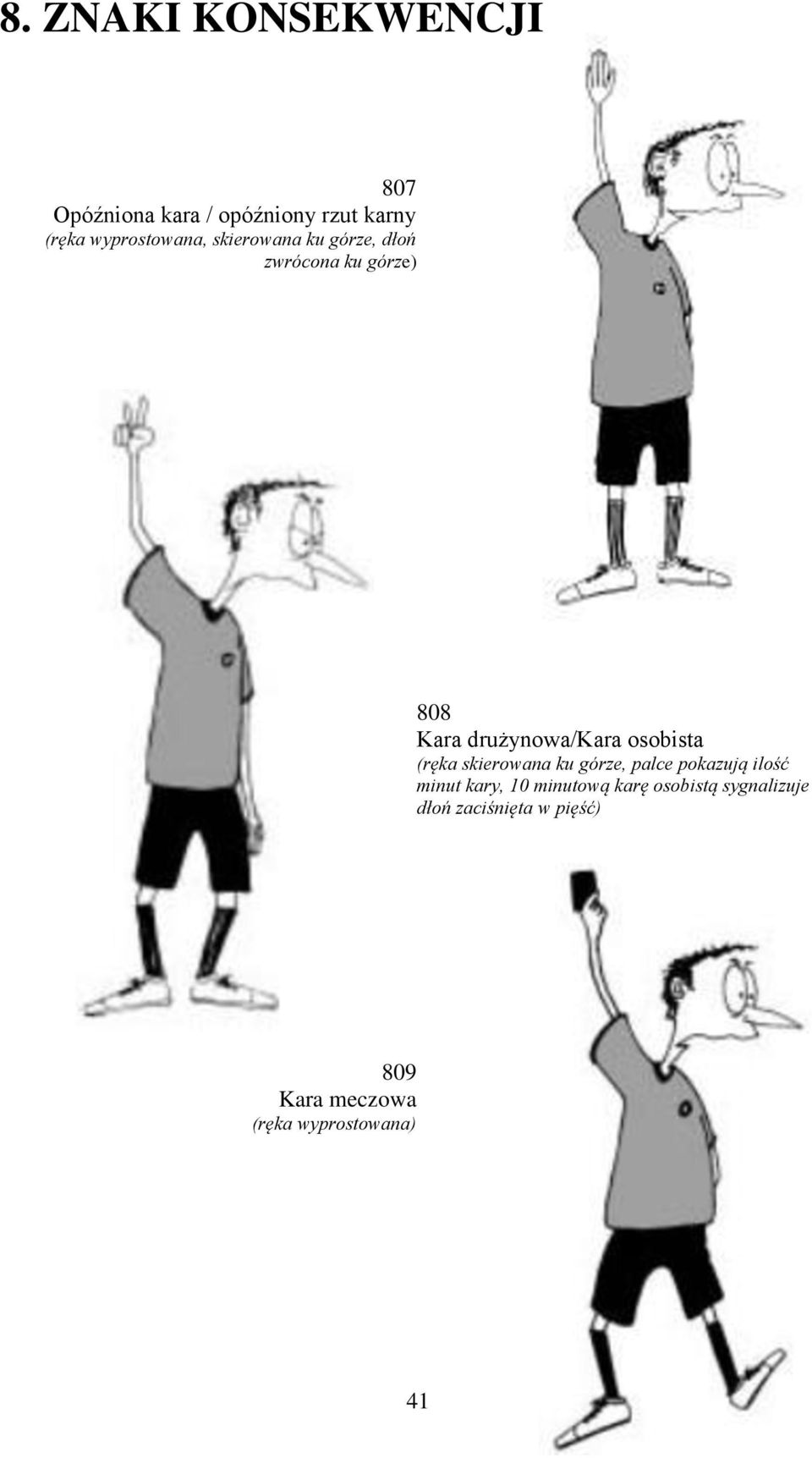 drużynowa/kara osobista (ręka skierowana ku górze, palce pokazują ilość minut