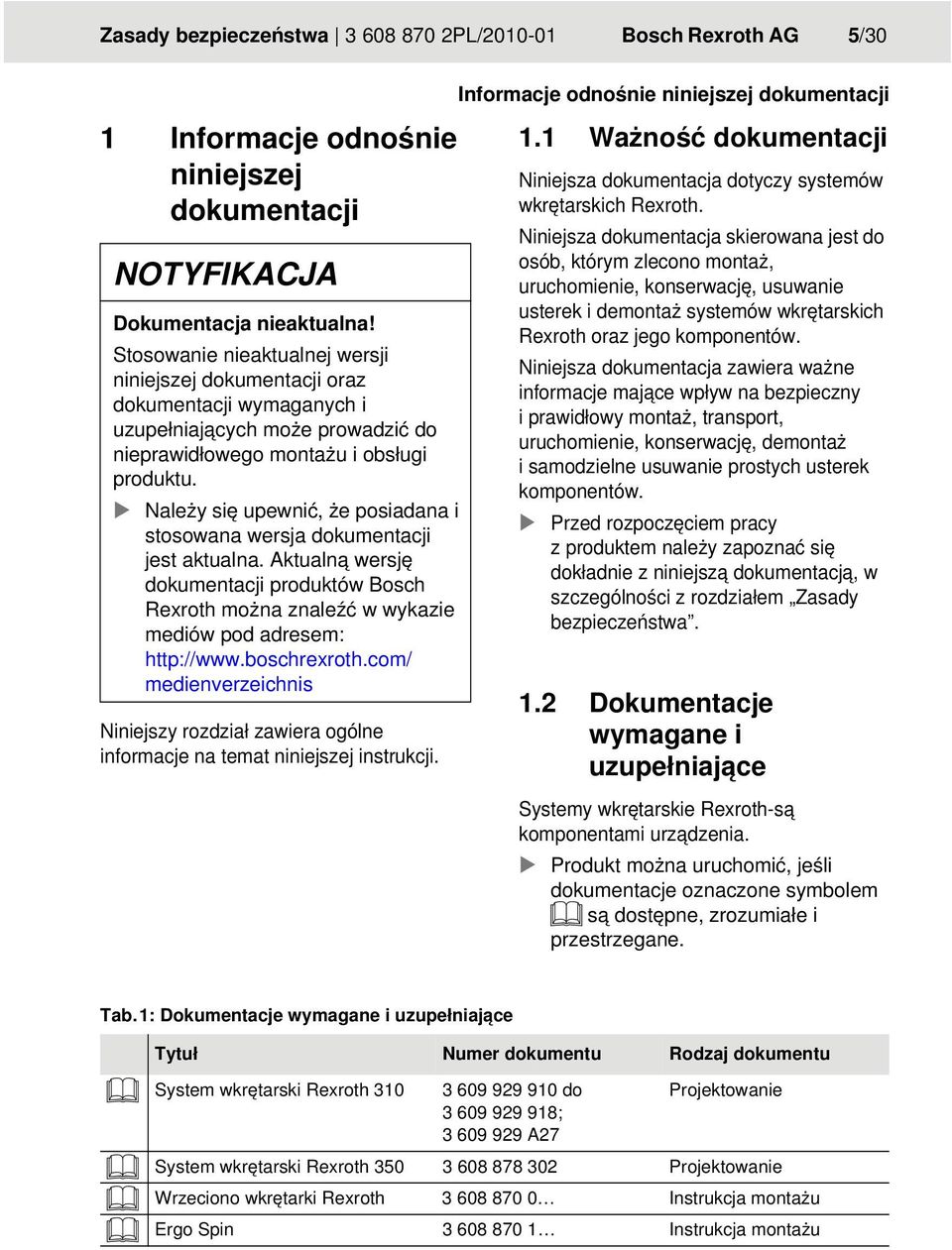 Należy się upewnić, że posiadana i stosowana wersja dokumentacji jest aktualna. Aktualną wersję dokumentacji produktów Bosch Rexroth można znaleźć w wykazie mediów pod adresem: http://www.