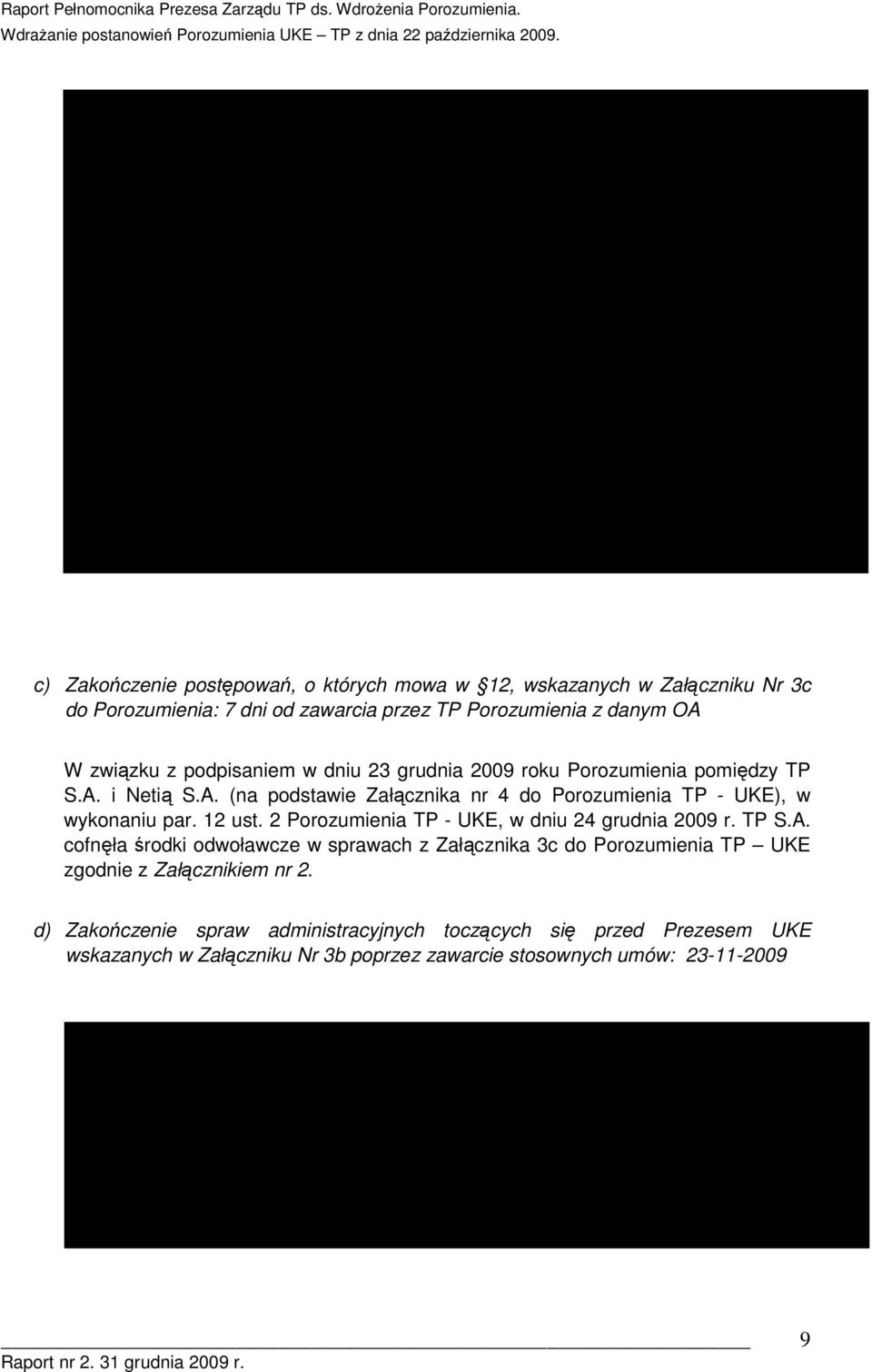 12 ust. 2 Przumienia TP - UKE, w dniu 24 grudnia 2009 r. TP S.A.