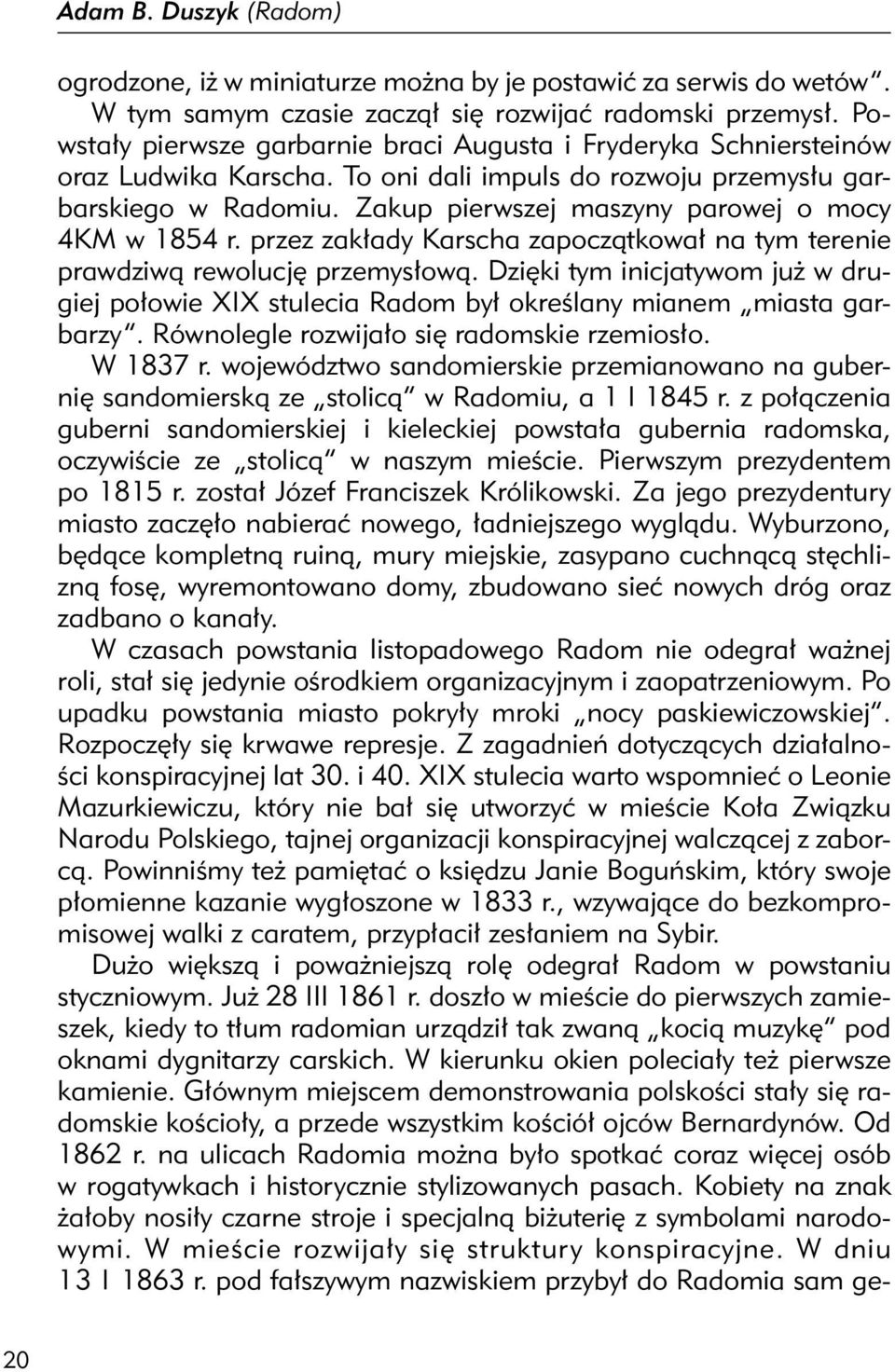 Zakup pierwszej maszyny parowej o mocy 4KM w 1854 r. przez zakłady Karscha zapoczątkował na tym terenie prawdziwą rewolucję przemysłową.