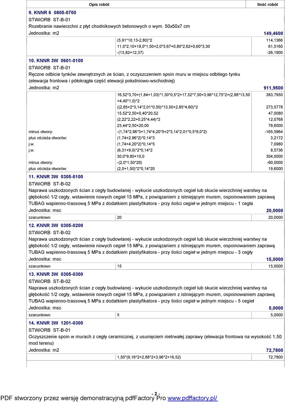 w miejscu odbitego tynku (elewacja frontowa i półokrągła część elewacji południowo-wschodniej) Jednostka: m2 911,9500 16,52*3,70+(1,84+1,03)*1,30*0,5*2+17,52*7,50+3,96*12,75*2+(2,88*13,50