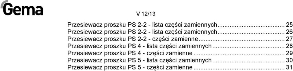 .. 27 Przesiewacz proszku PS 4 - lista części zamiennych.