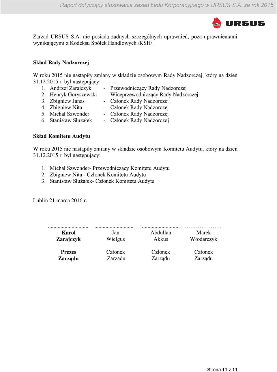 Henryk Goryszewski Wiceprzewodniczący Rady Nadzorczej 3. Zbigniew Janas Członek Rady Nadzorczej 4. Zbigniew Nita Członek Rady Nadzorczej 5. Michał Szwonder Członek Rady Nadzorczej 6.