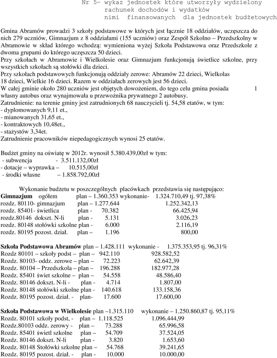 skład którego wchodzą: wymieniona wyżej Szkoła Podstawowa oraz Przedszkole z dwoma grupami do którego uczęszcza 50 dzieci.