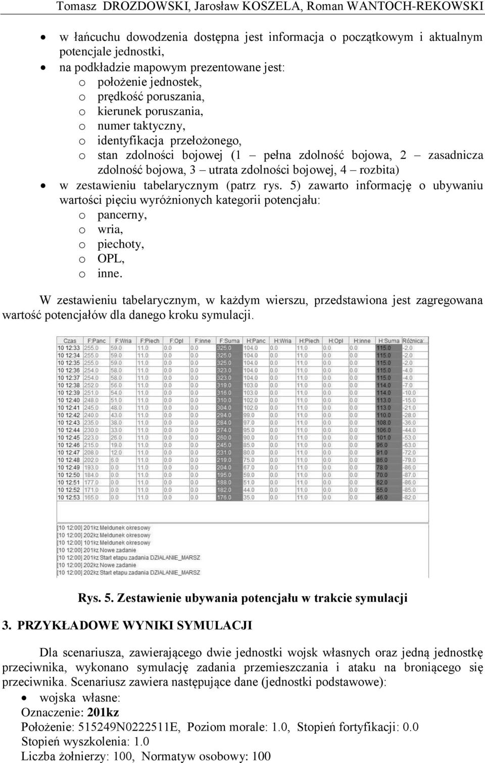 utrata zdolności bojowej, 4 rozbita) w zestawieniu tabelarycznym (patrz rys.