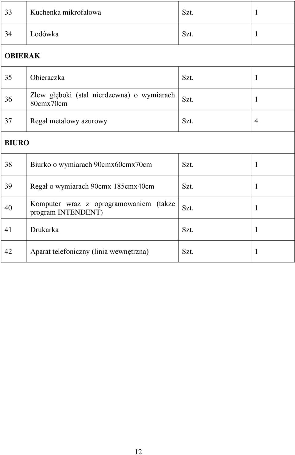 4 BIURO 38 Biurko o wymiarach 90cmx60cmx70cm 39 Regał o wymiarach 90cmx 185cmx40cm 40