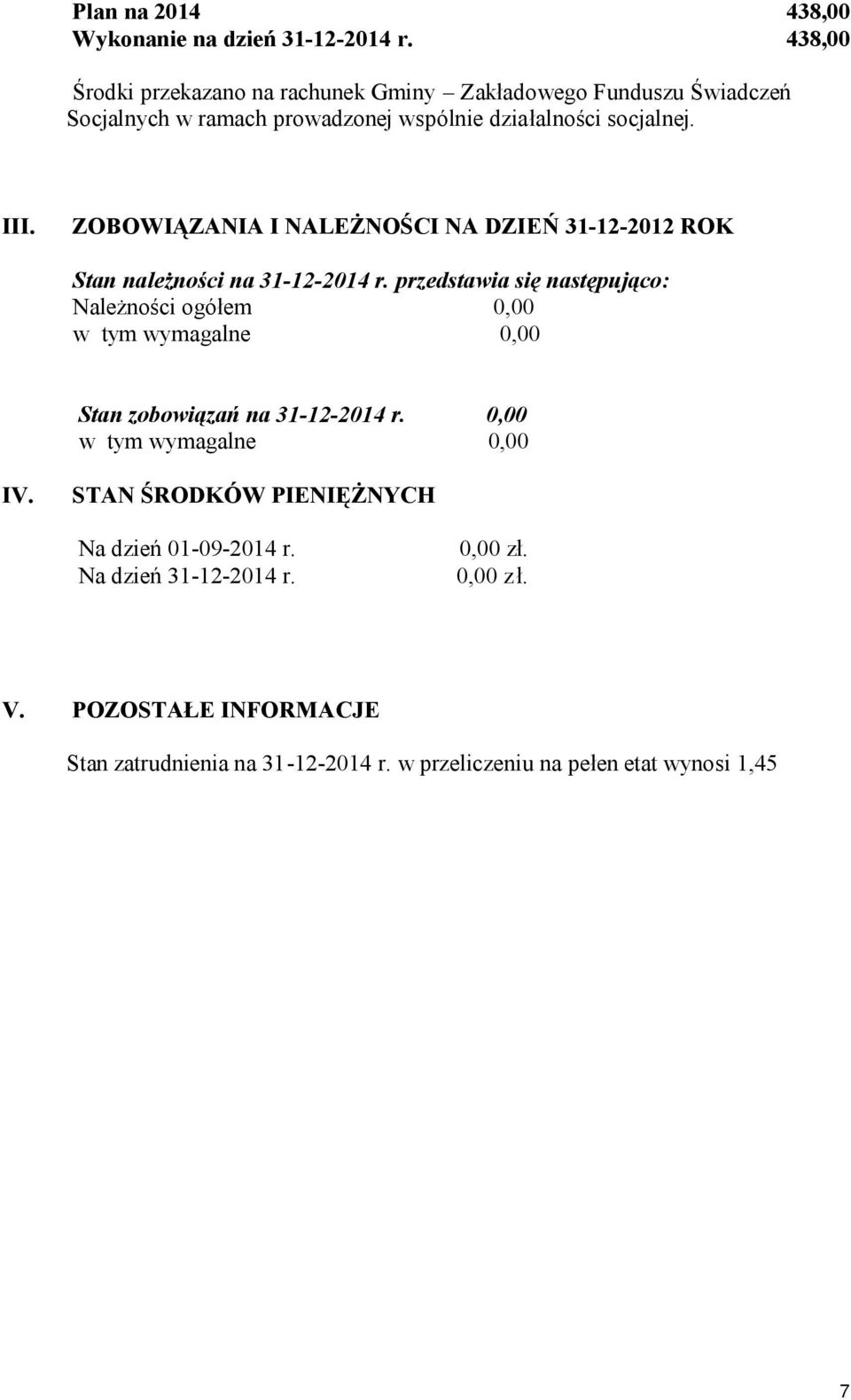 ZOBOWIĄZANIA I NALEŻNOŚCI NA DZIEŃ 31-12-2012 ROK Stan należności na 31-12-2014 r.