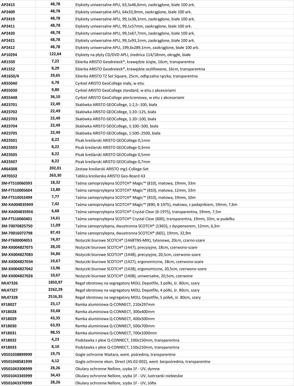 AP2420 48,78 Etykiety uniwersalne APLI, 99,1x67,7mm, zaokrąglone, białe 100 ark. AP2421 48,78 Etykiety uniwersalne APLI, 99,1x93,1mm, zaokrąglone, białe 100 ark.