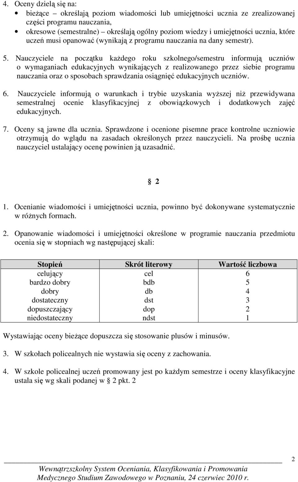 Nauczyciele na początku kaŝdego roku szkolnego/semestru informują uczniów o wymaganiach edukacyjnych wynikających z realizowanego przez siebie programu nauczania oraz o sposobach sprawdzania