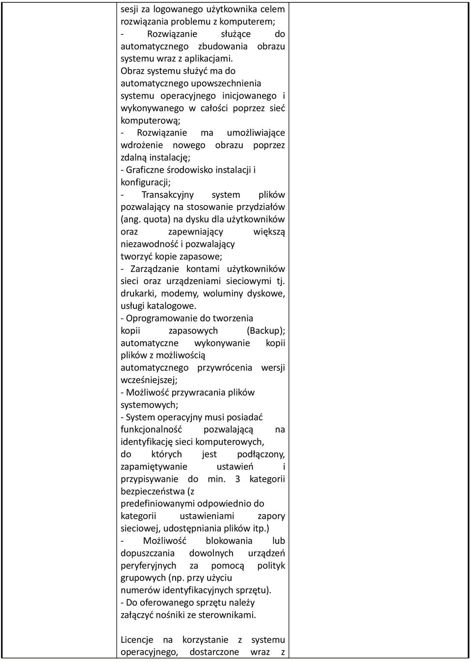 poprzez zdalną instalację; - Graficzne środowisko instalacji i konfiguracji; - Transakcyjny system plików pozwalający na stosowanie przydziałów (ang.