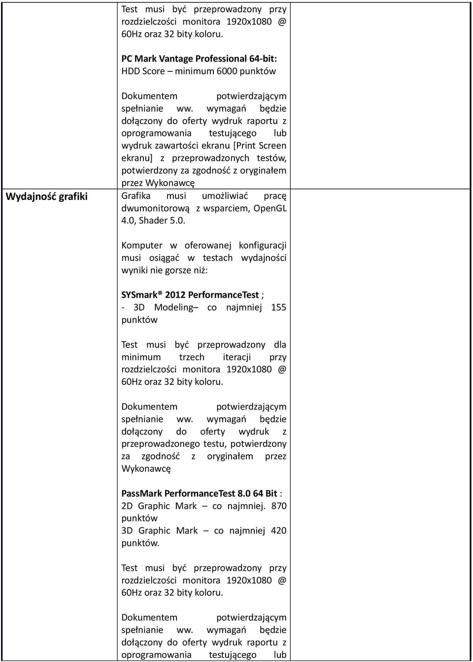 wymagań będzie dołączony do oferty wydruk raportu z oprogramowania testującego lub wydruk zawartości ekranu [Print Screen ekranu] z przeprowadzonych testów, potwierdzony za zgodność z oryginałem