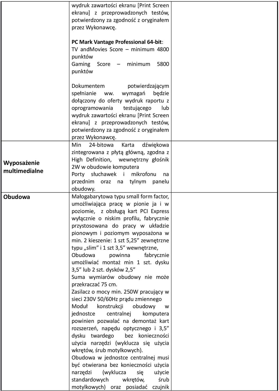 wymagań będzie dołączony do oferty wydruk raportu z oprogramowania testującego lub  Min 24-bitowa Karta dźwiękowa zintegrowana z płytą główną, zgodna z High Definition, wewnętrzny głośnik 2W w