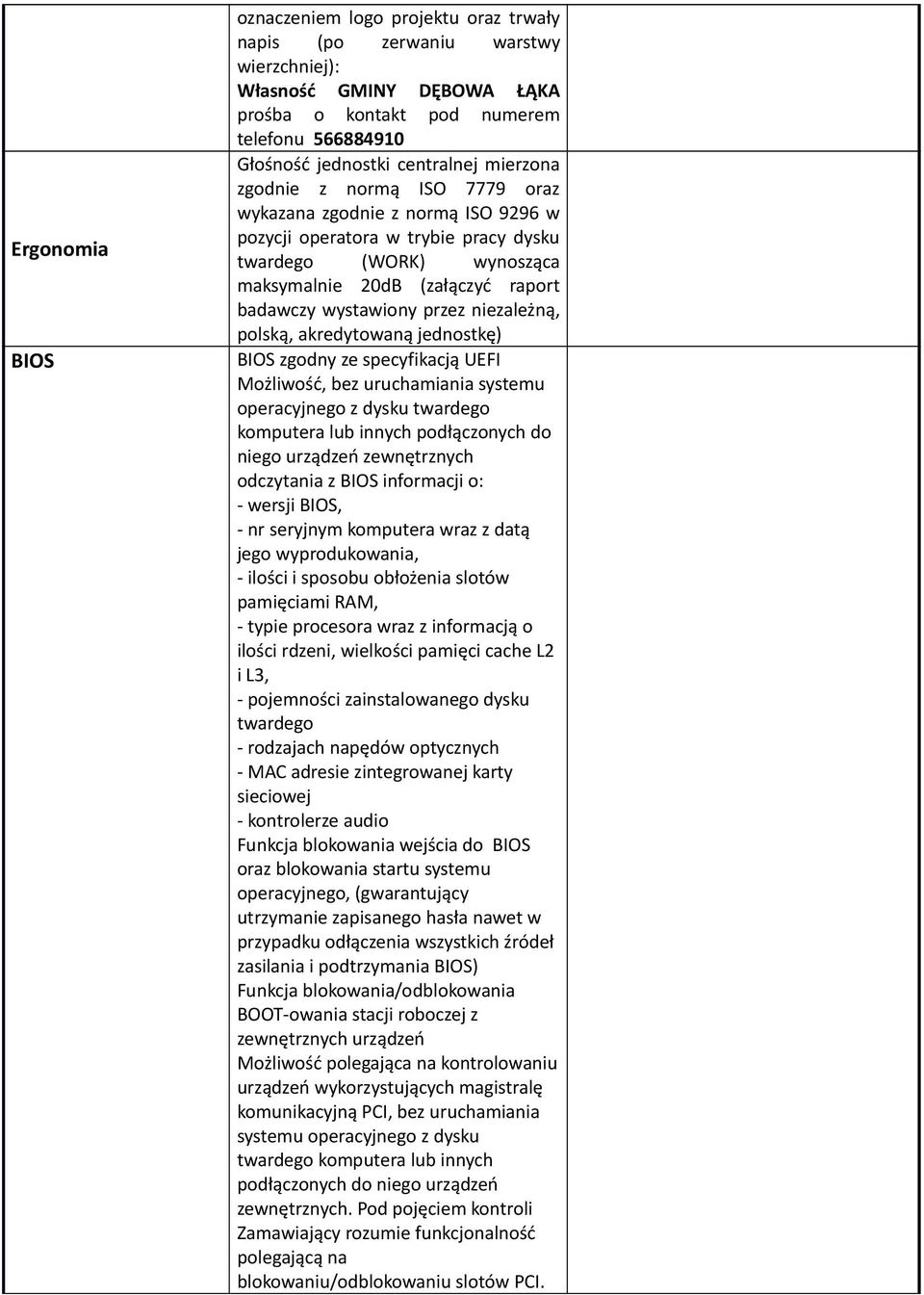 niezależną, polską, akredytowaną jednostkę) BIOS zgodny ze specyfikacją UEFI Możliwość, bez uruchamiania systemu operacyjnego z dysku twardego komputera lub innych podłączonych do niego urządzeń