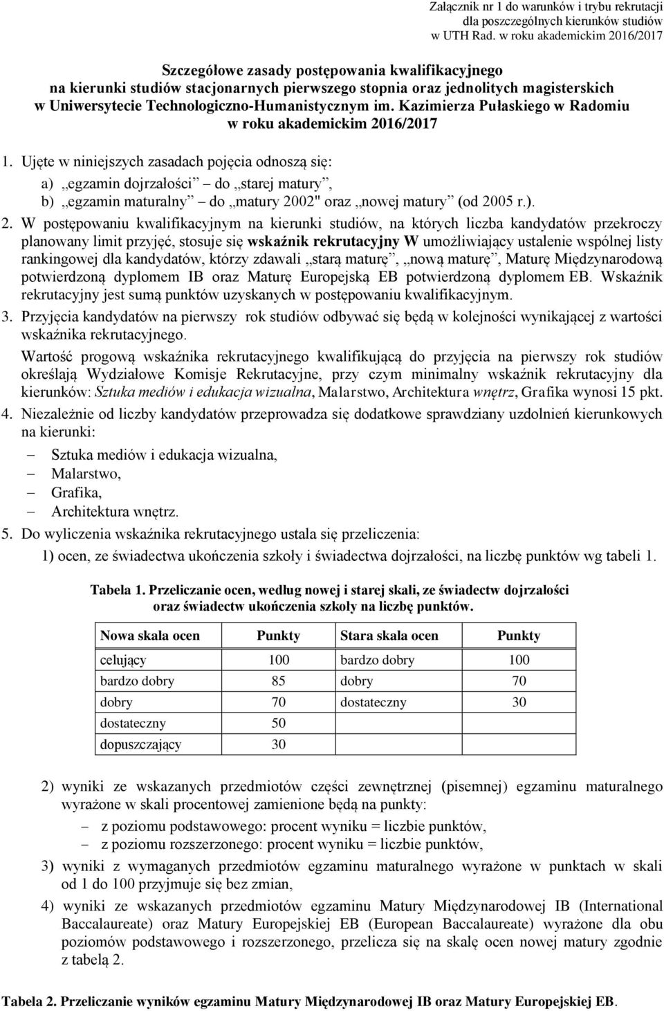 Technologiczno-Humanistycznym im. Kazimierza Pułaskiego w Radomiu w roku akademickim 2016/2017 1.